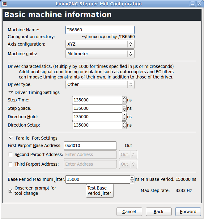 Настройка LinuxCNC - общие параметры
