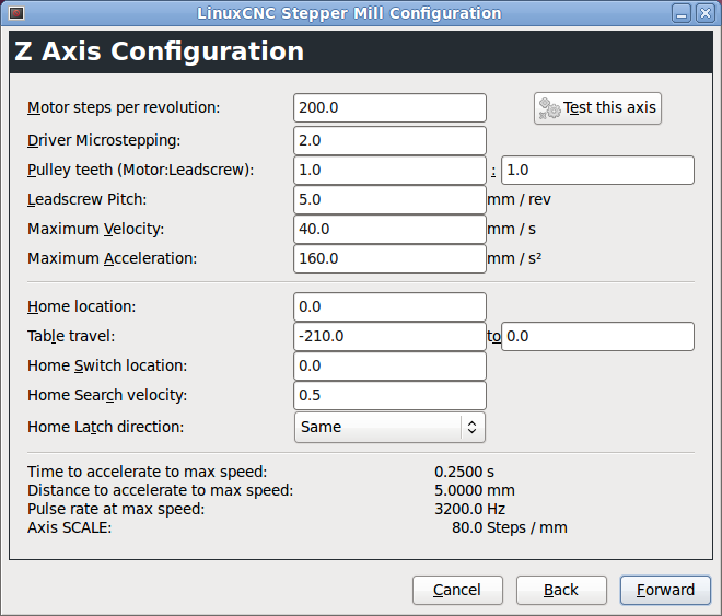 Параметры установки нулевого положения